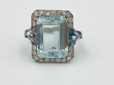 Platinum, aquamarine and diamond ring