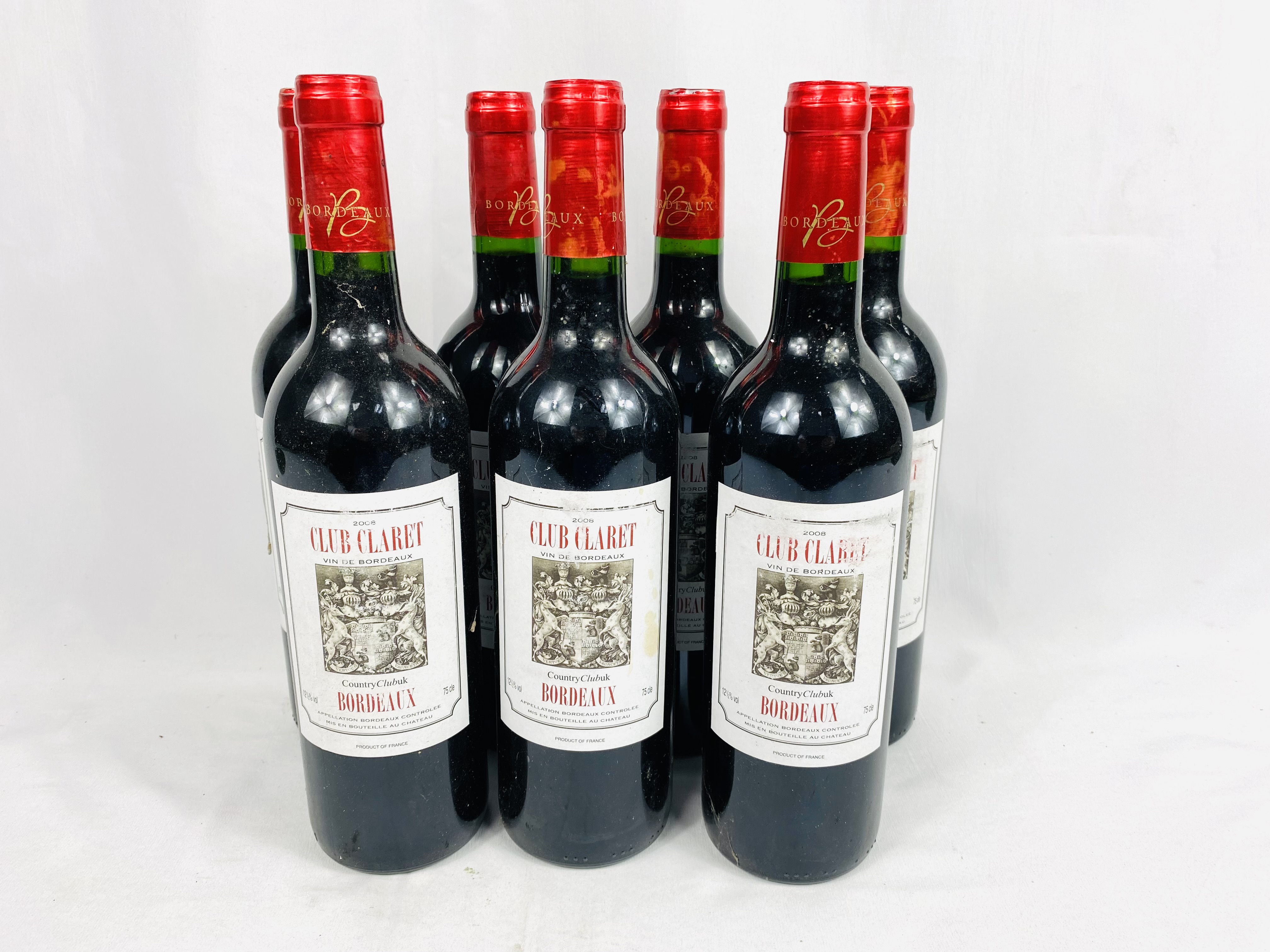 Seven 750ml bottles of Club Claret Bordeaux Country Club UK, 2008