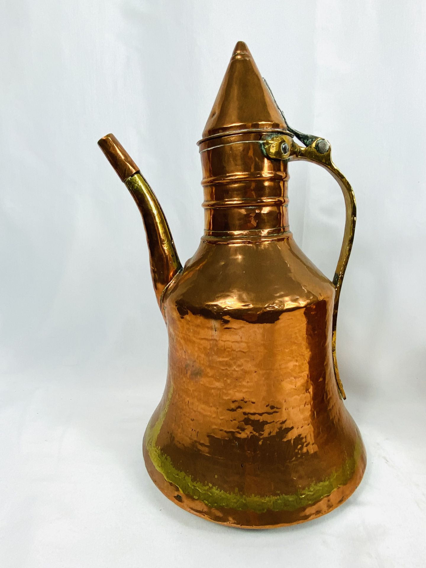 Middle Eastern copper coffee pot and other copper - Image 3 of 5