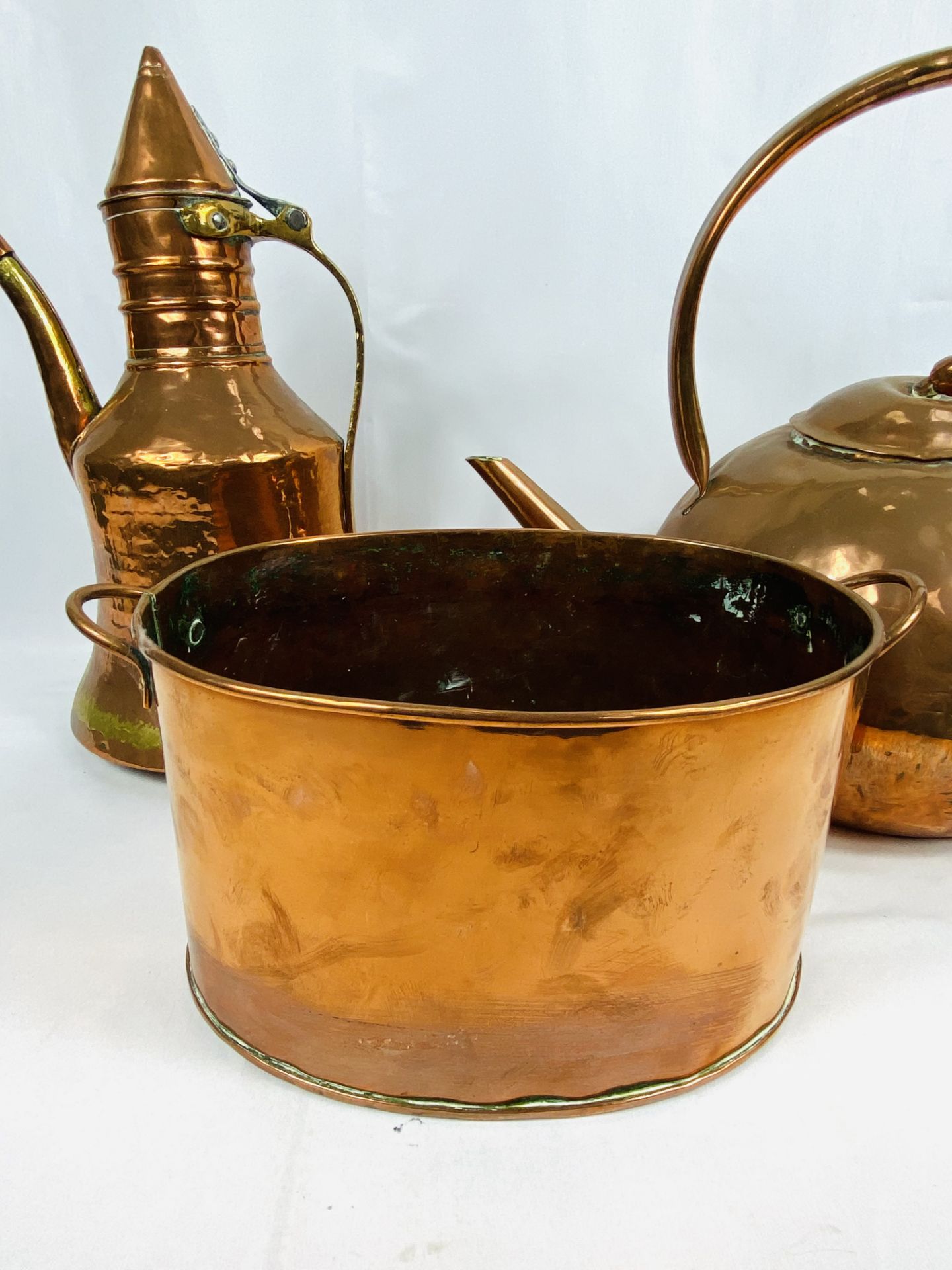 Middle Eastern copper coffee pot and other copper - Image 4 of 5