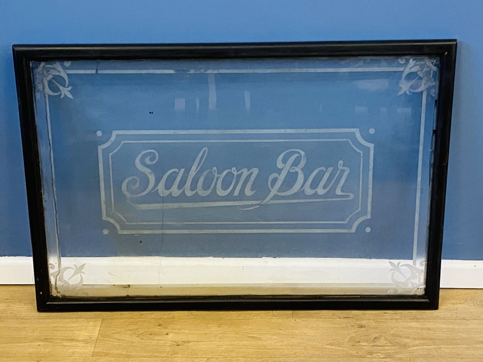 Framed etched glass saloon sign