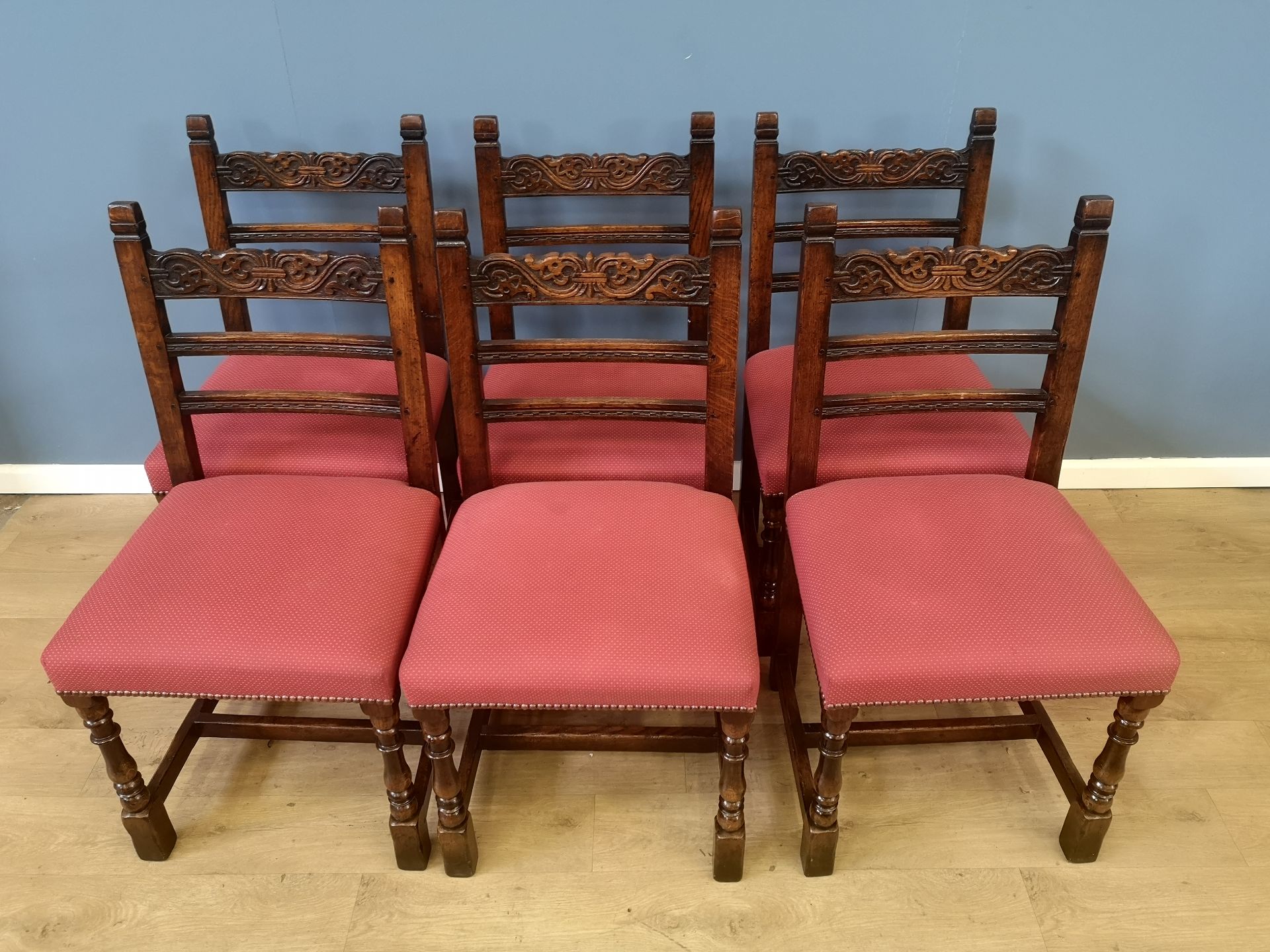 Set of six oak ladderback chairs