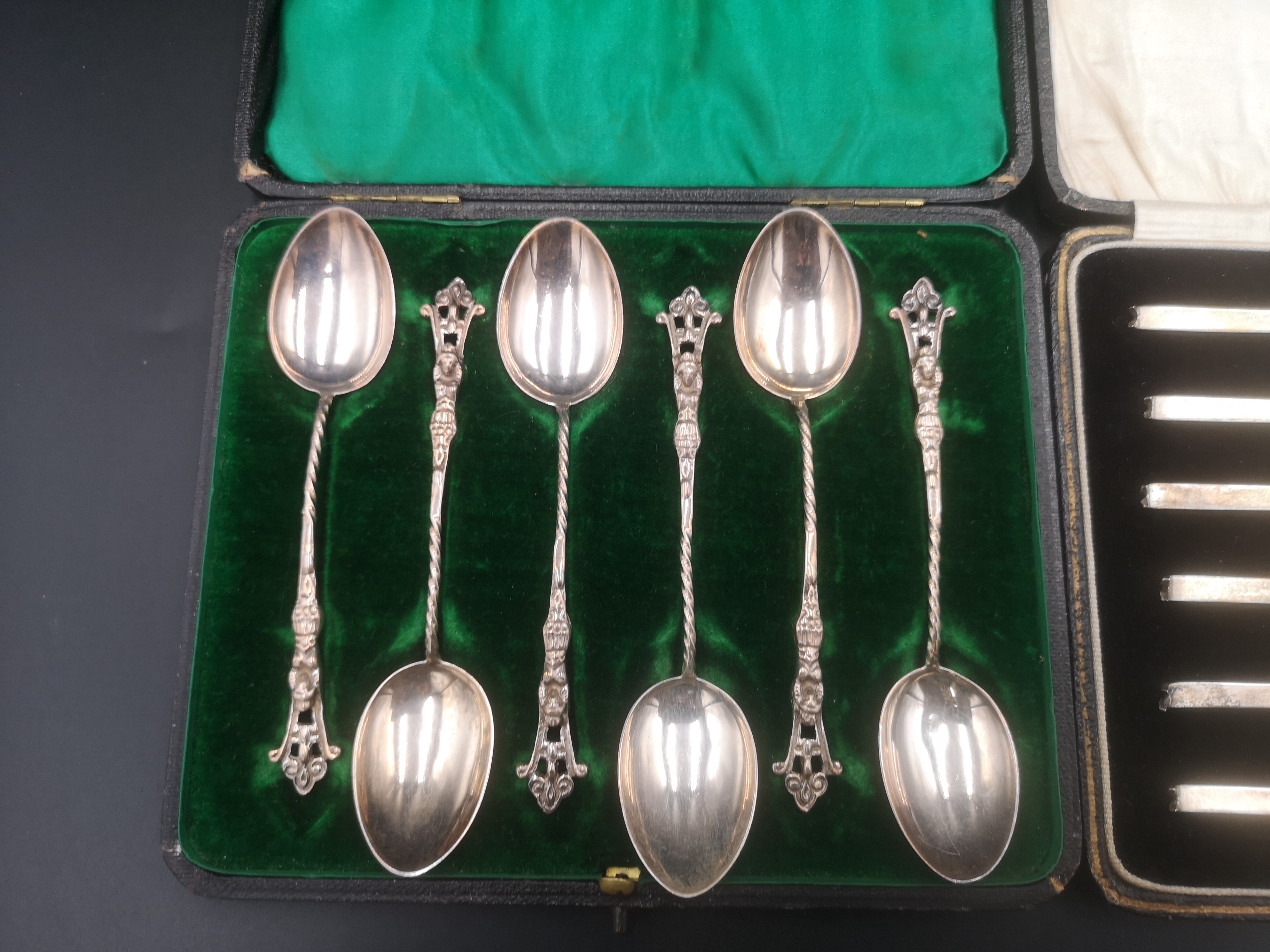 Boxed set of six silver apostle spoons together with a boxed set of six silver crab picks - Image 2 of 3