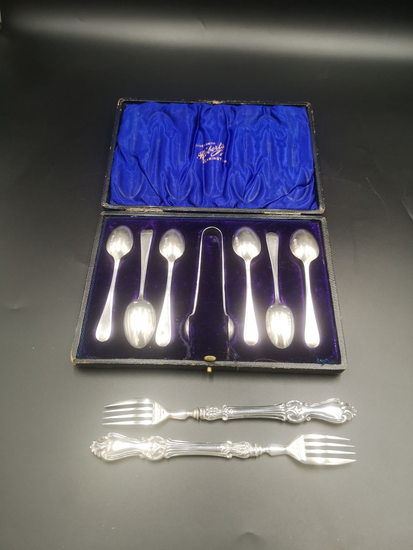 Boxed set of silver tea spoons together with two silver forks - Image 5 of 5