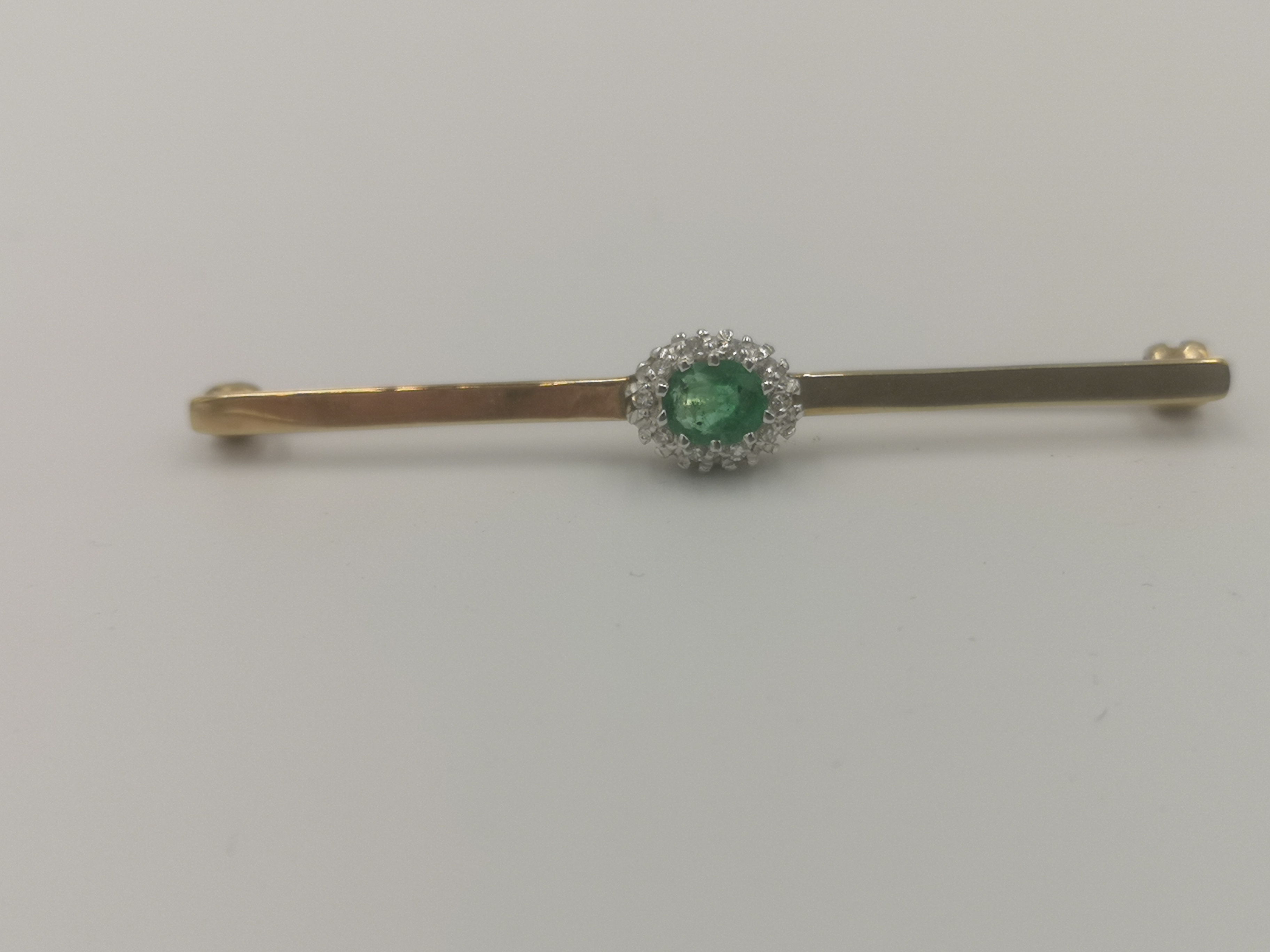 9ct gold, emerald and diamond cluster bar brooch - Image 2 of 5