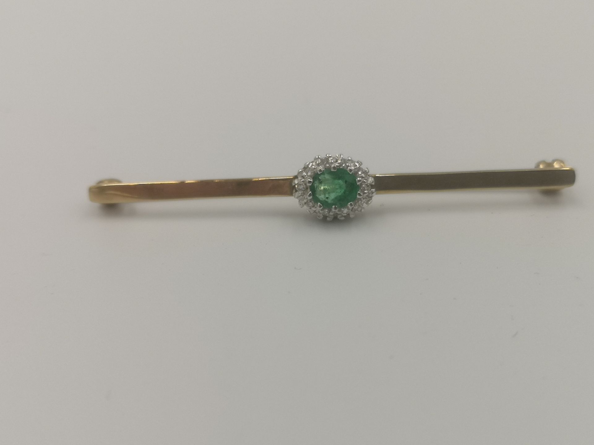 9ct gold, emerald and diamond cluster bar brooch - Image 2 of 5