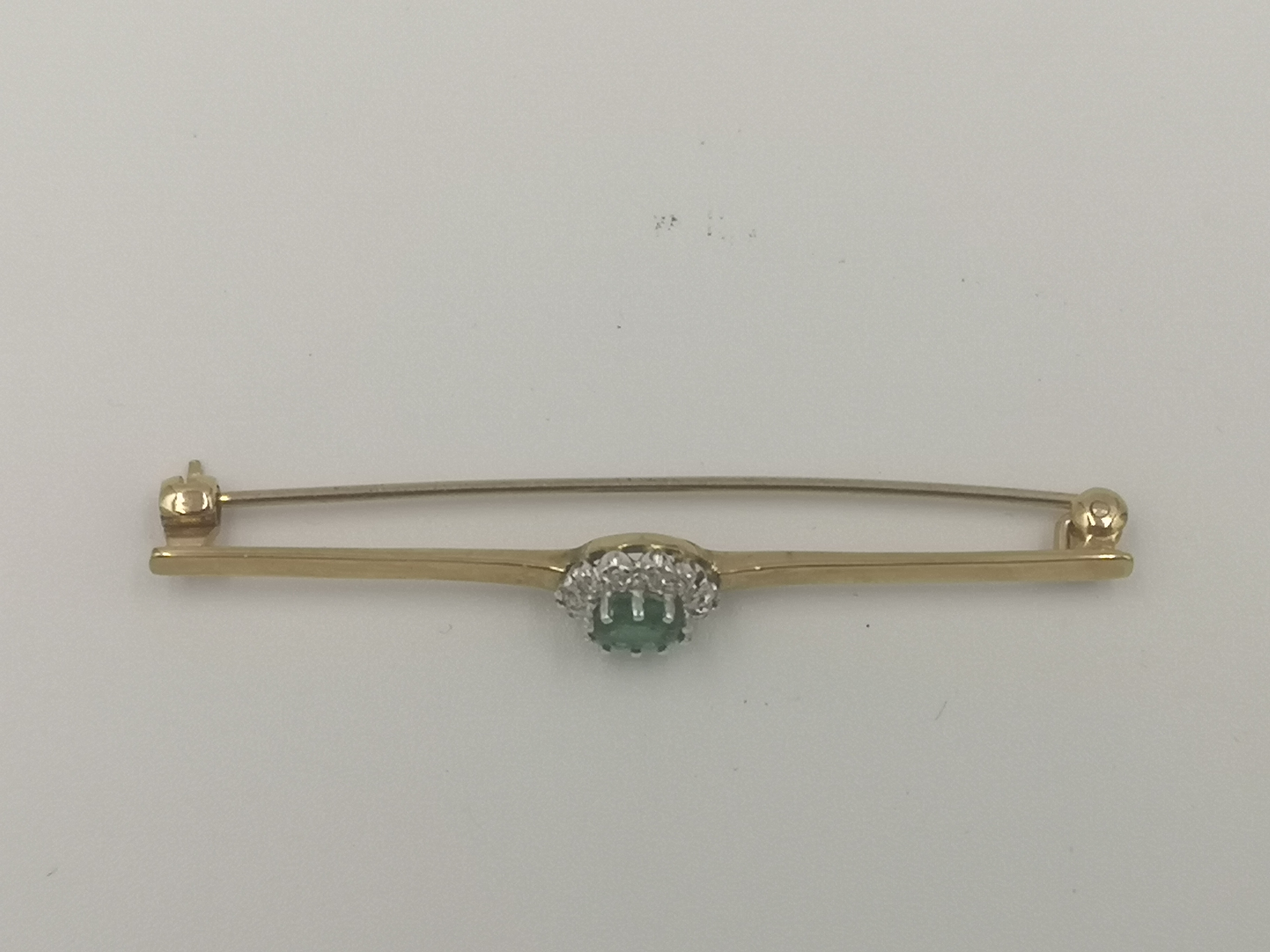 9ct gold, emerald and diamond cluster bar brooch - Image 5 of 5