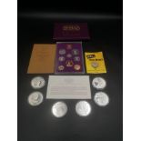 Six RAF museum silver coins, together with a Royal Mint proof set