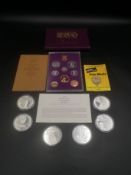 Six RAF museum silver coins, together with a Royal Mint proof set