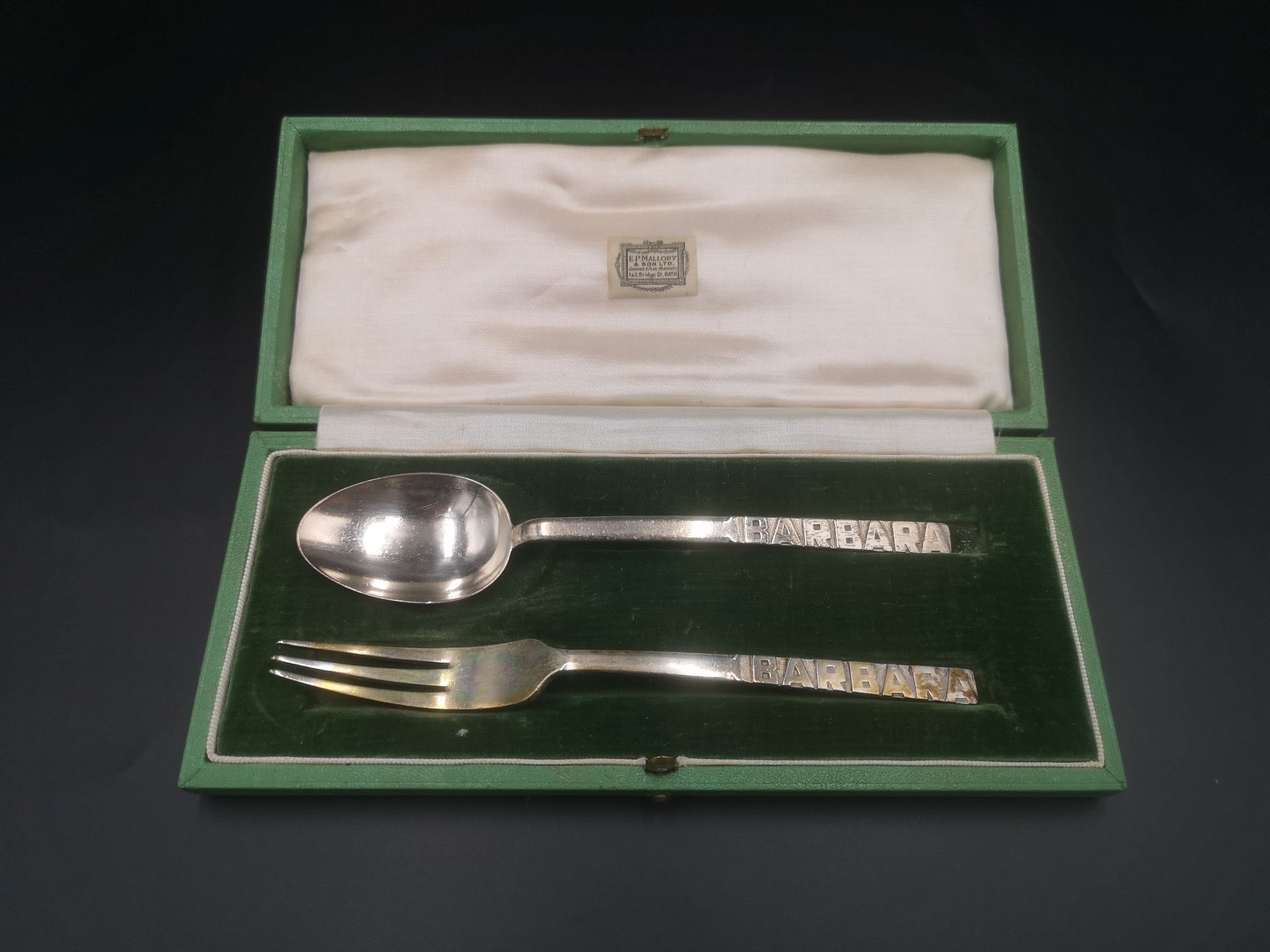 Boxed set of silver tea spoons together with two silver forks and other items of silver - Image 2 of 5