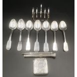 Set of six silver tea spoons and other items of silver