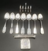 Set of six silver tea spoons and other items of silver