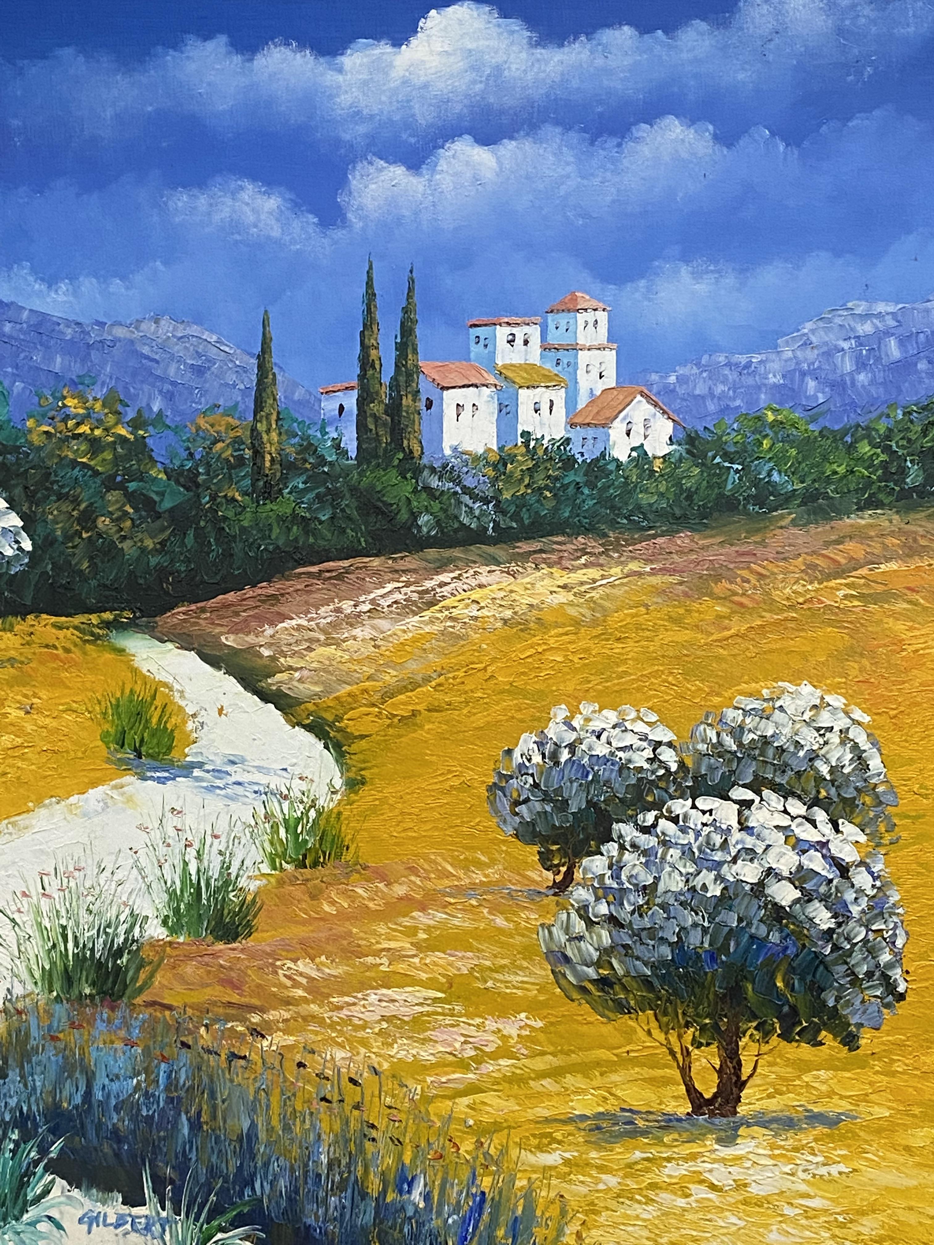 Framed oil on canvas of a Provence landscape, signed Gilbert - Image 4 of 5