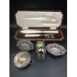 Pair of silver bon bon dishes and other silver