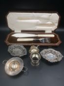 Pair of silver bon bon dishes and other silver