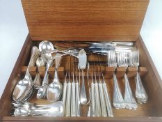 Teak canteen containing a quantity of silver plate cutlery