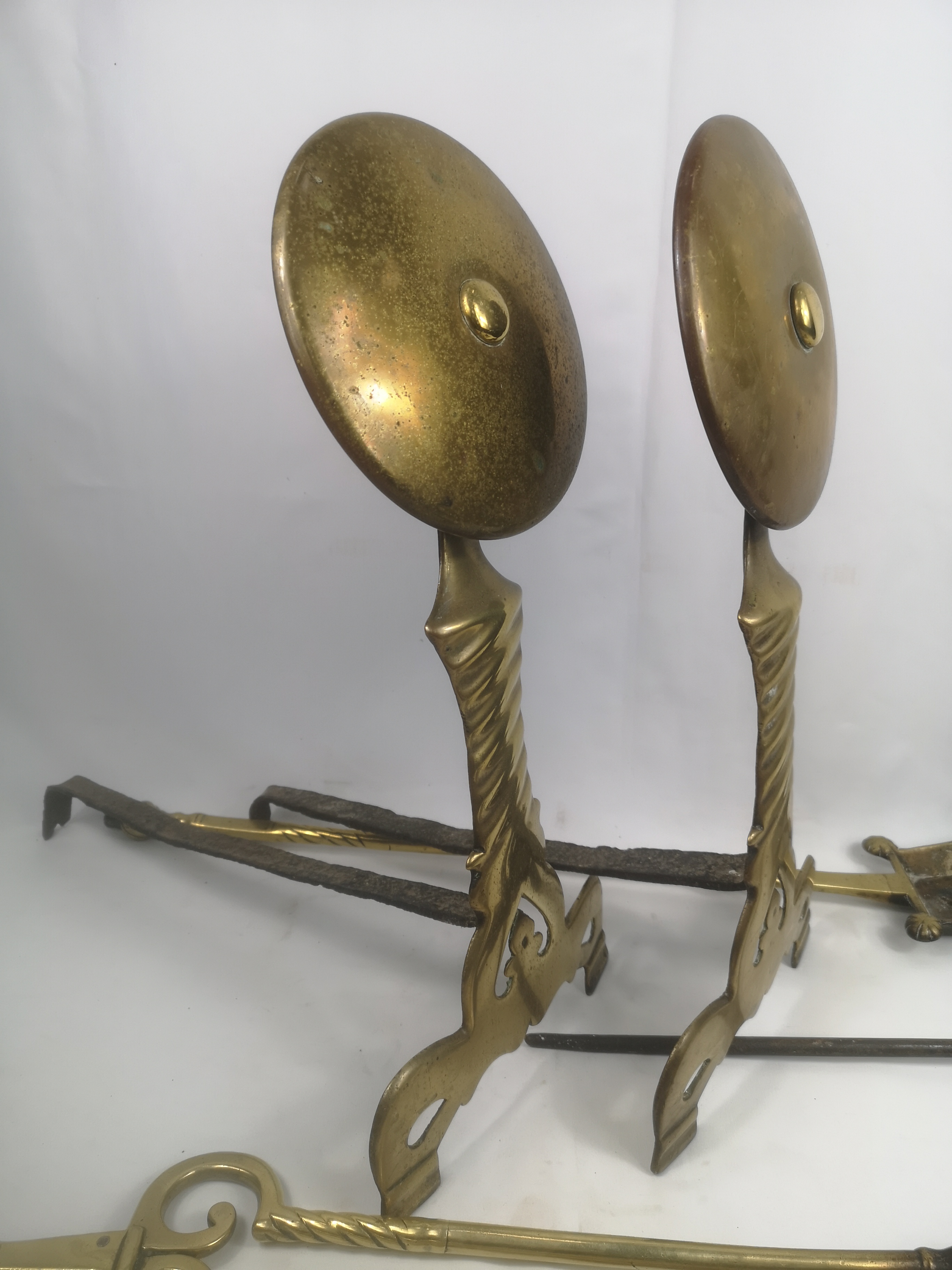 Pair of Victorian brass fire dogs - Image 2 of 3