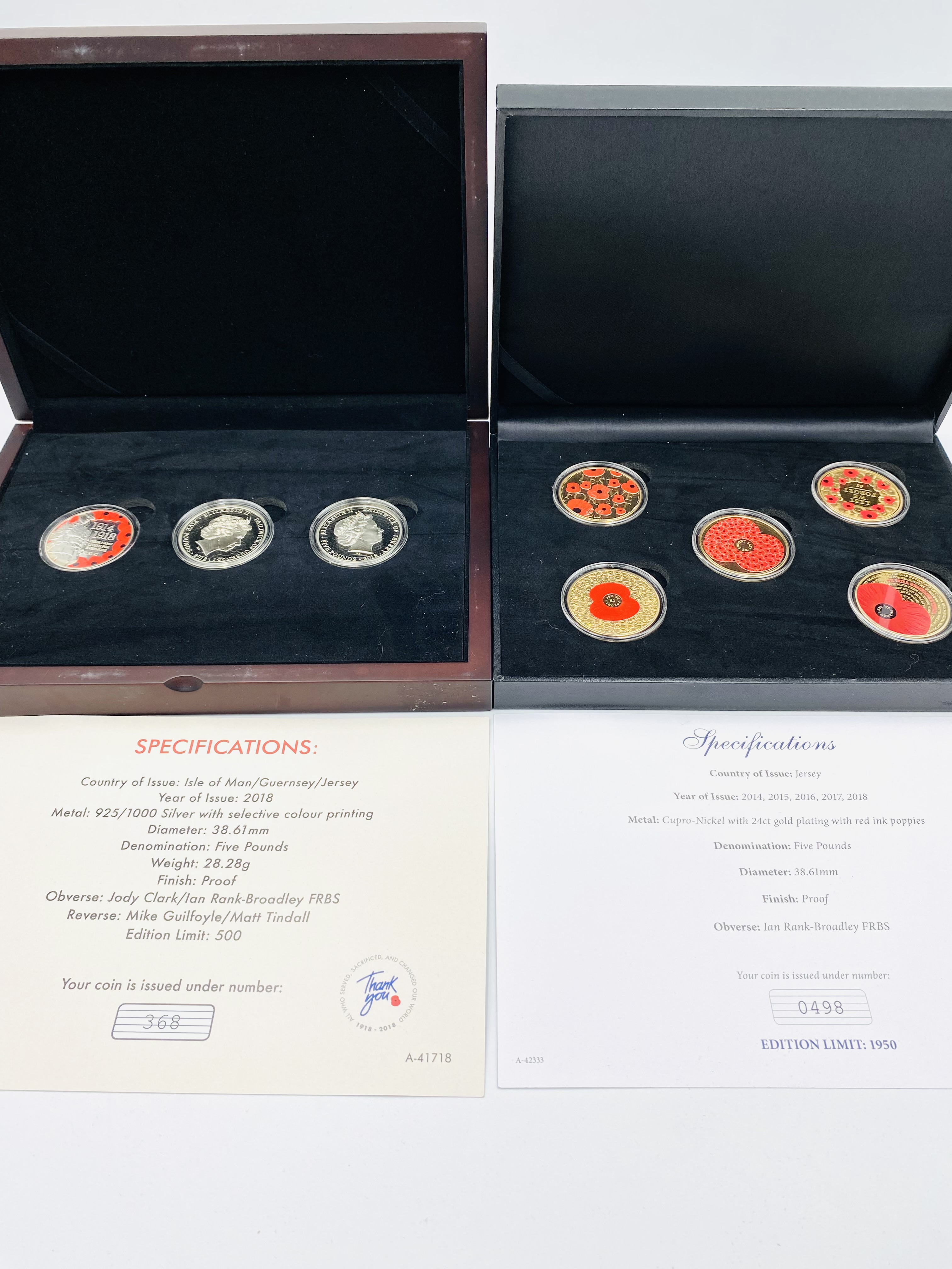 Two British Legion First World War centenary silver coin collections