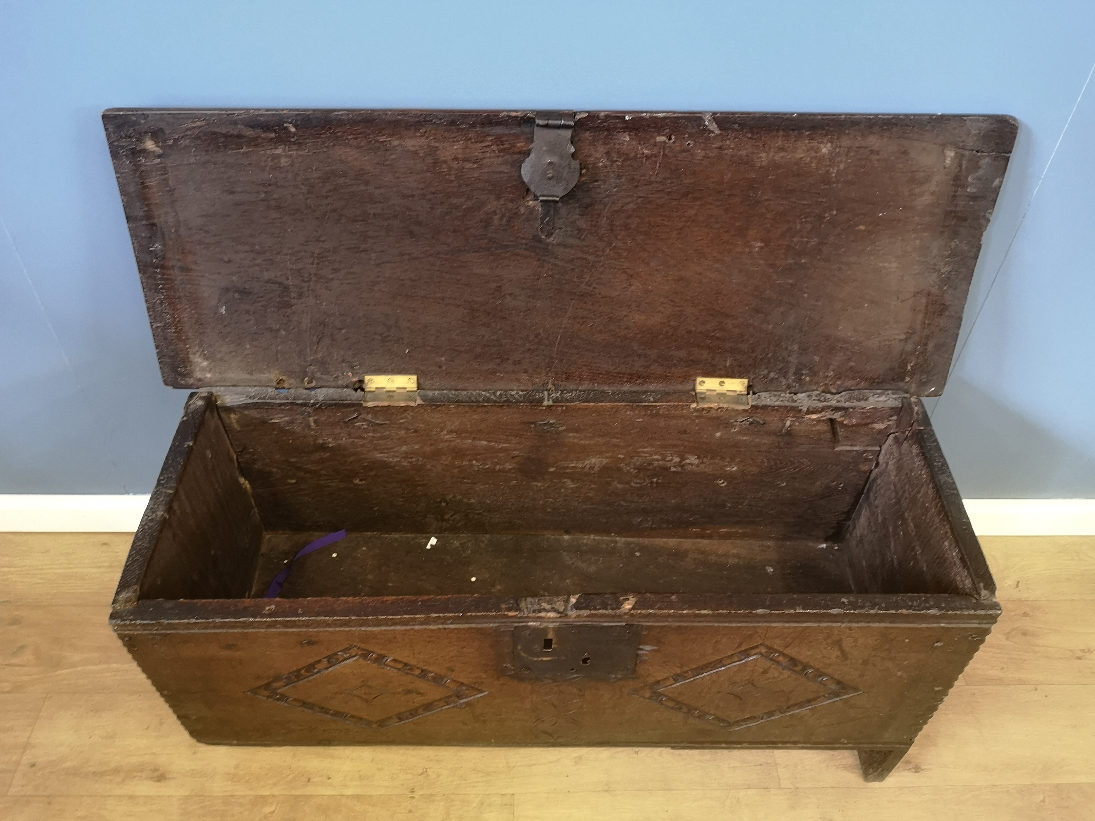 19th century oak dome topped coffer - Image 3 of 5