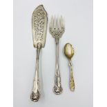 Victorian silver fish servers and silver honey spoon