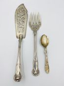 Victorian silver fish servers and silver honey spoon