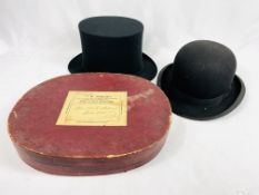 Scott & Co bowler hat together with a collapsible opera hat
