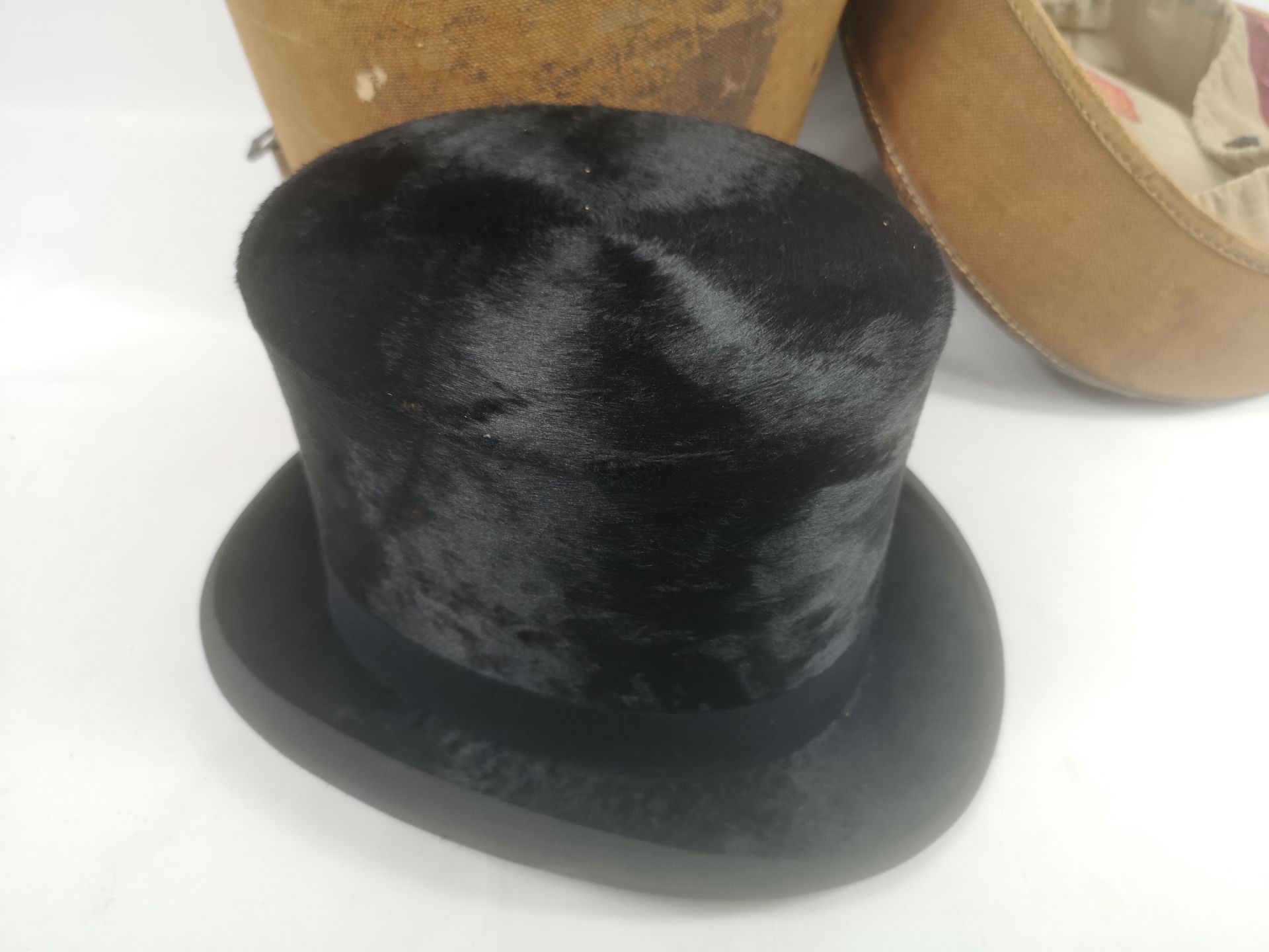 Harrods silk top hat together with an Army & Navy hat box - Image 2 of 6