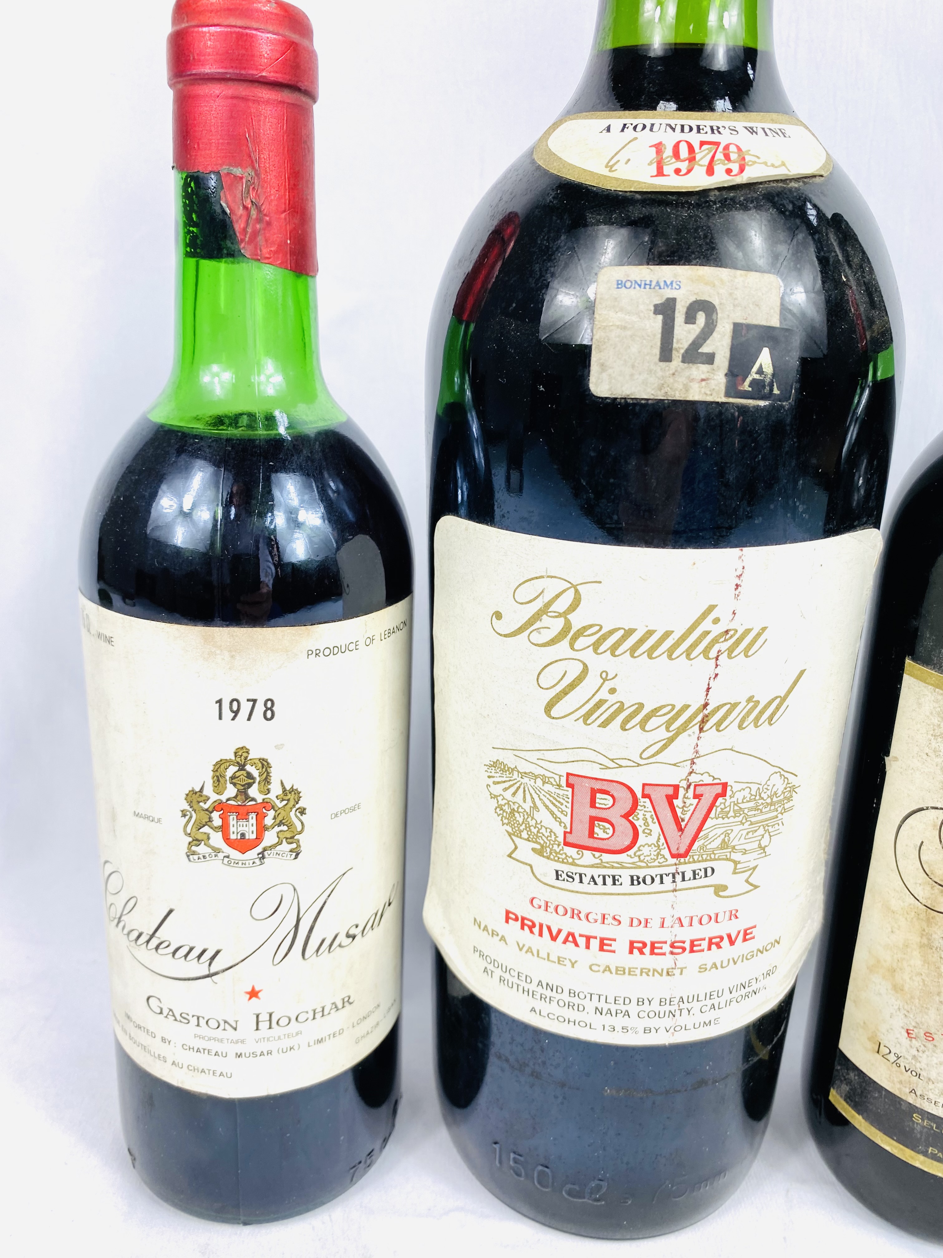 Magnum Beaulieu Vineyard Georges de Latour; Chateau Musar 1977 & 1978; Mavrud Reserve 1981 wines - Image 2 of 4