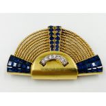 Franch gold clip set with sapphires and diamonds