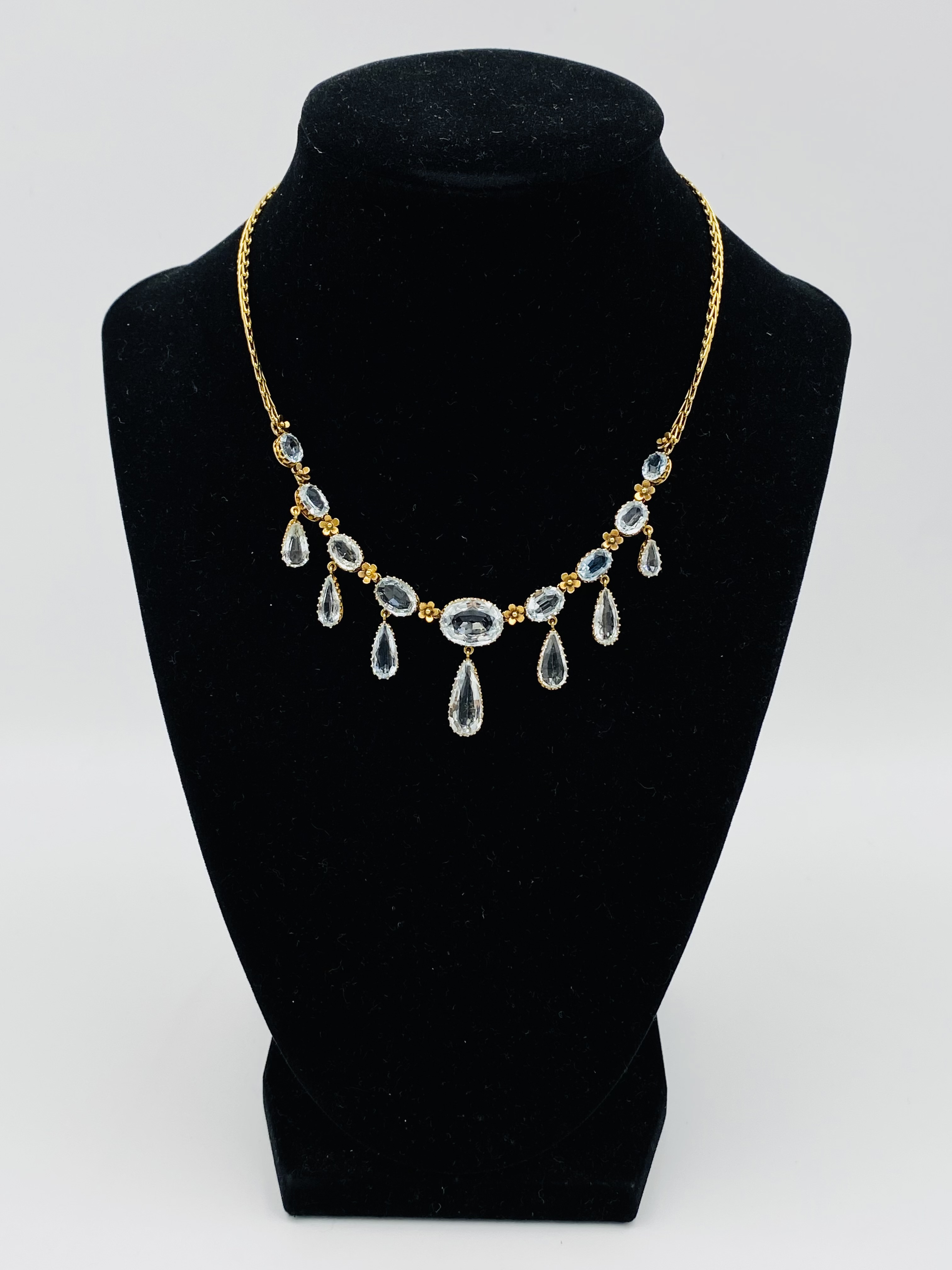 18ct gold and aquamarine necklace by Mrs. Newman