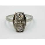 Art deco style platinum and diamond two stone ring