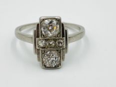 Art deco style platinum and diamond two stone ring