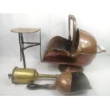 Copper coal scuttle and other items