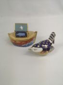 Royal Crown Derby Ark paperweight; together with a Royal Crown Derby bird paperweight.