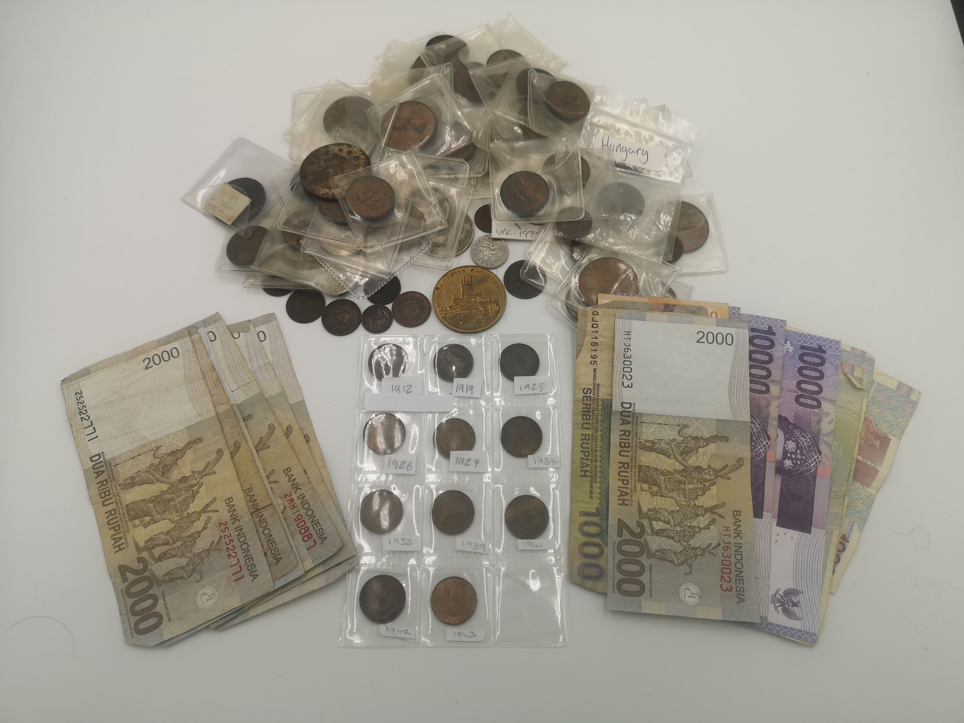 Collection of coins and banknotes