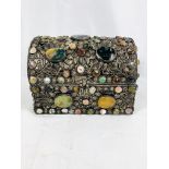White metal casket set with agate cabochons