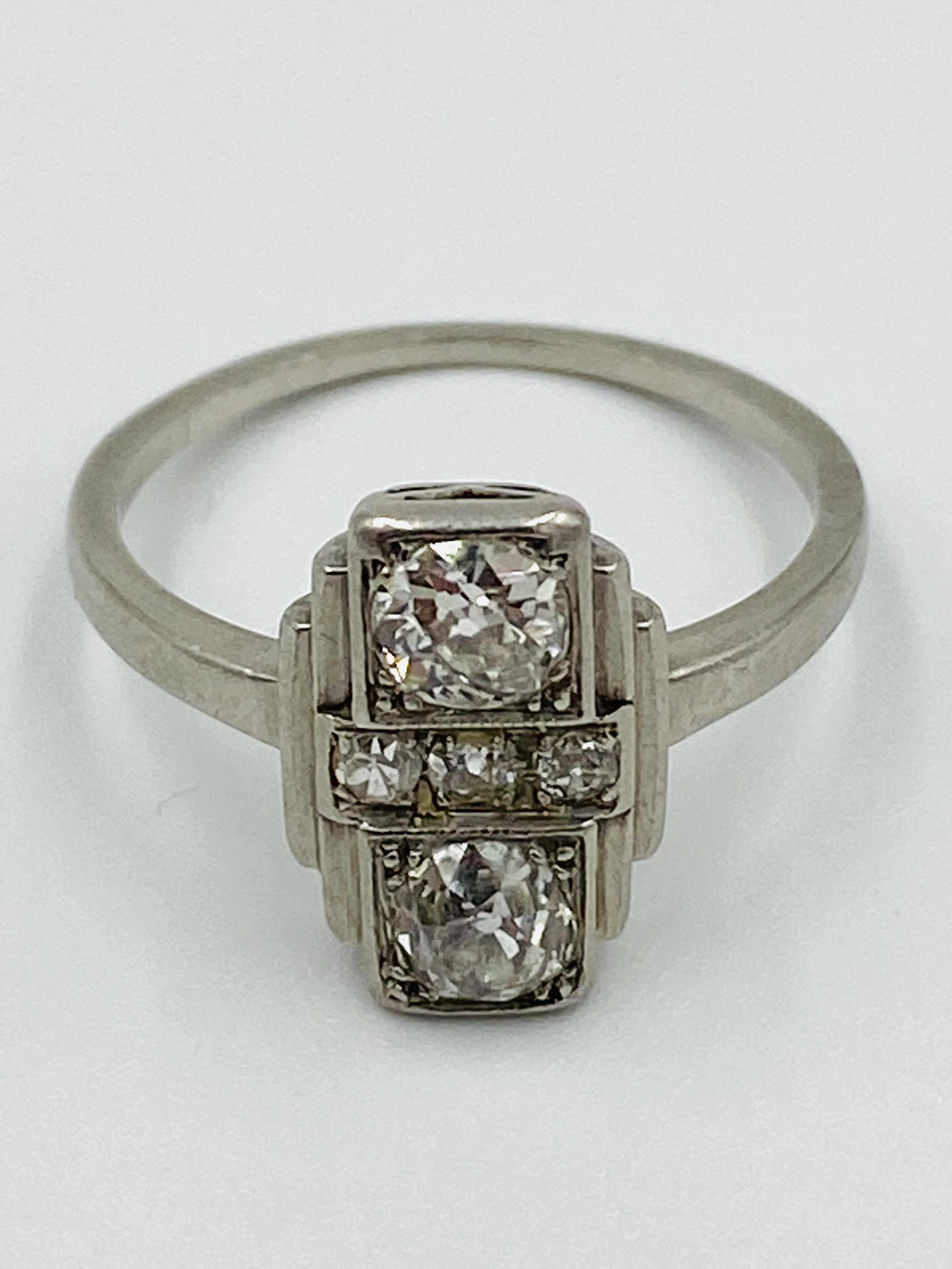 Art deco style platinum and diamond two stone ring - Image 6 of 6