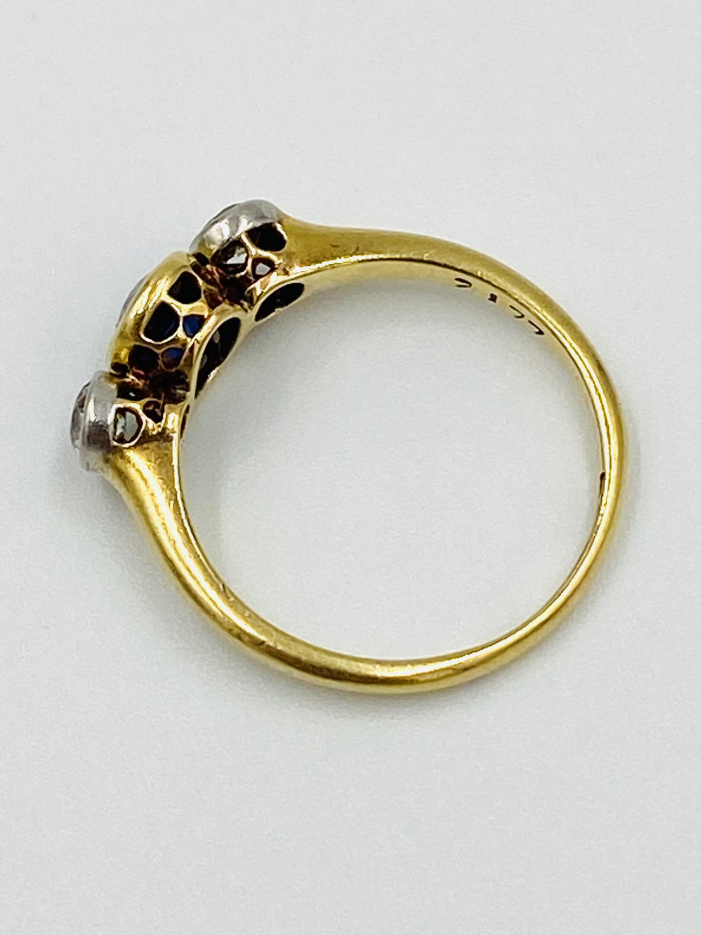 18ct gold, sapphire and diamond three stone ring - Image 3 of 5