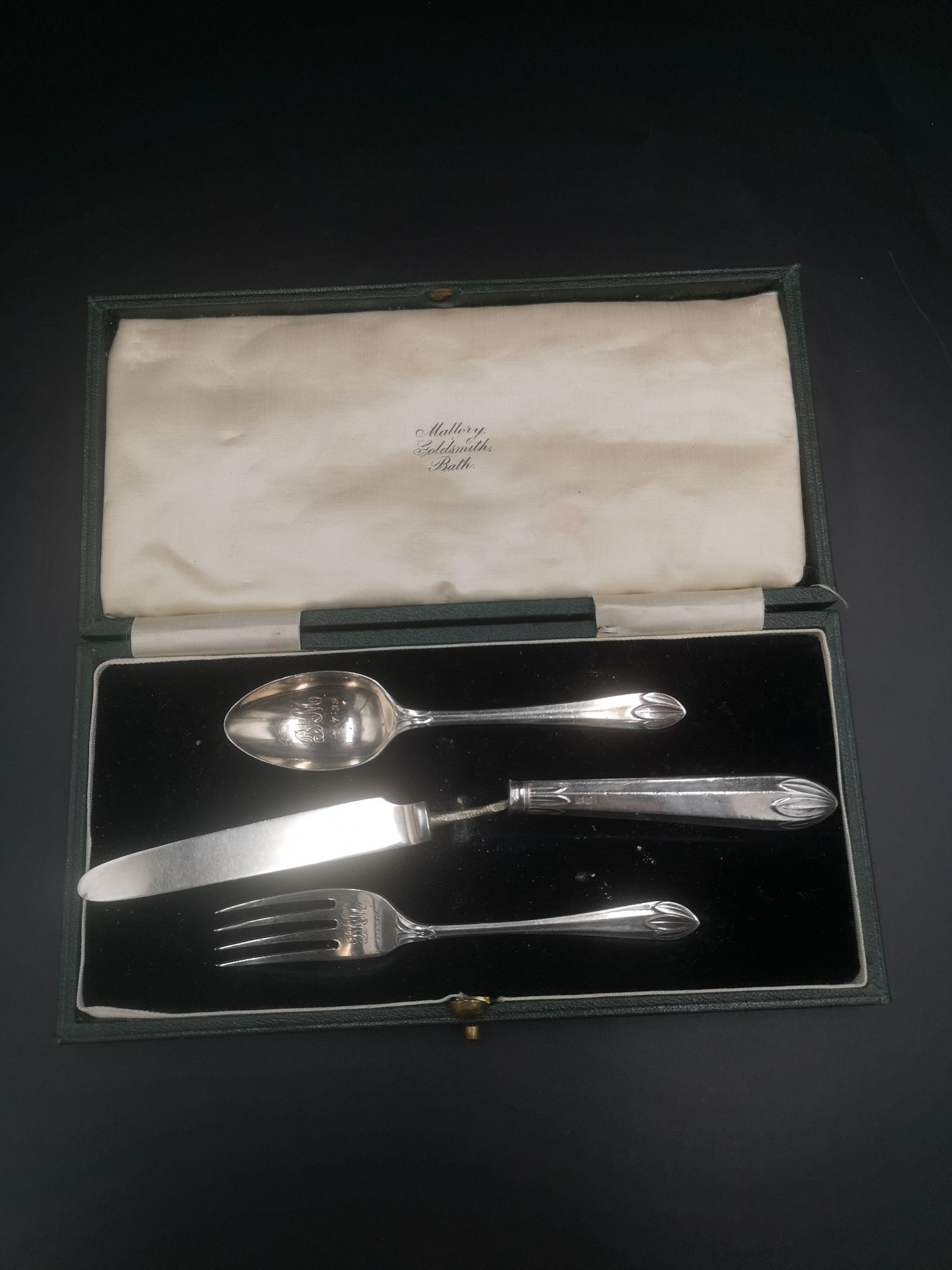 Boxed set of silver tea spoons together with two silver forks and other items of silver - Image 3 of 5