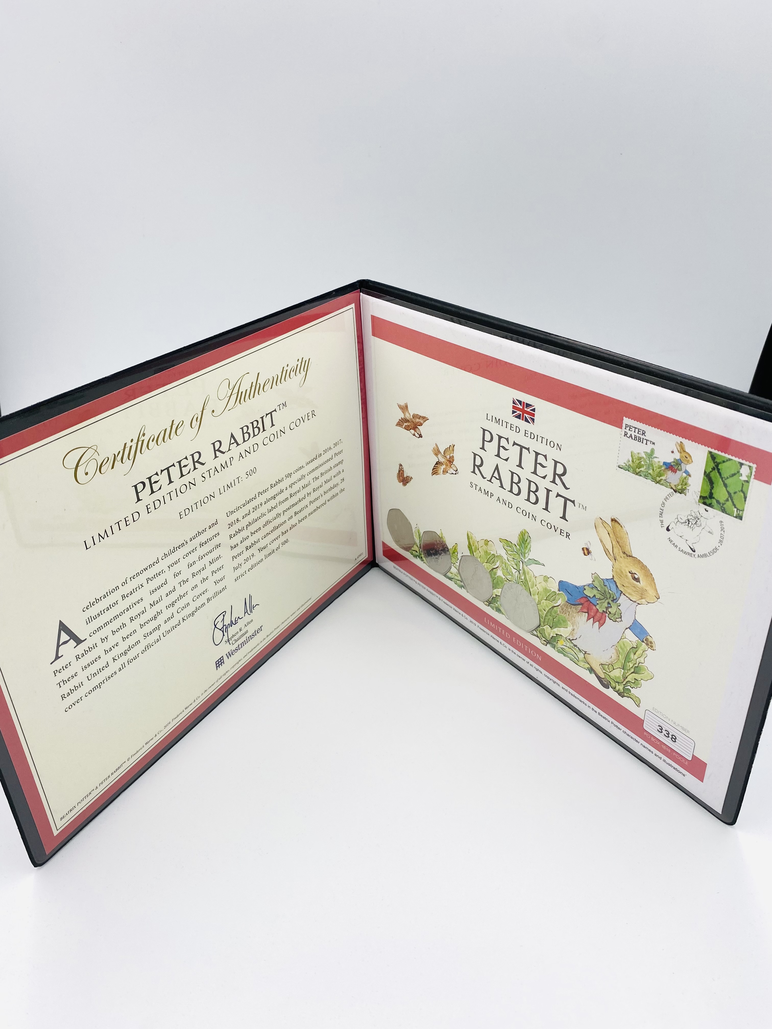 Westminster Collection limited edition 338/500 Peter Rabbit Stamp and Coin Cover