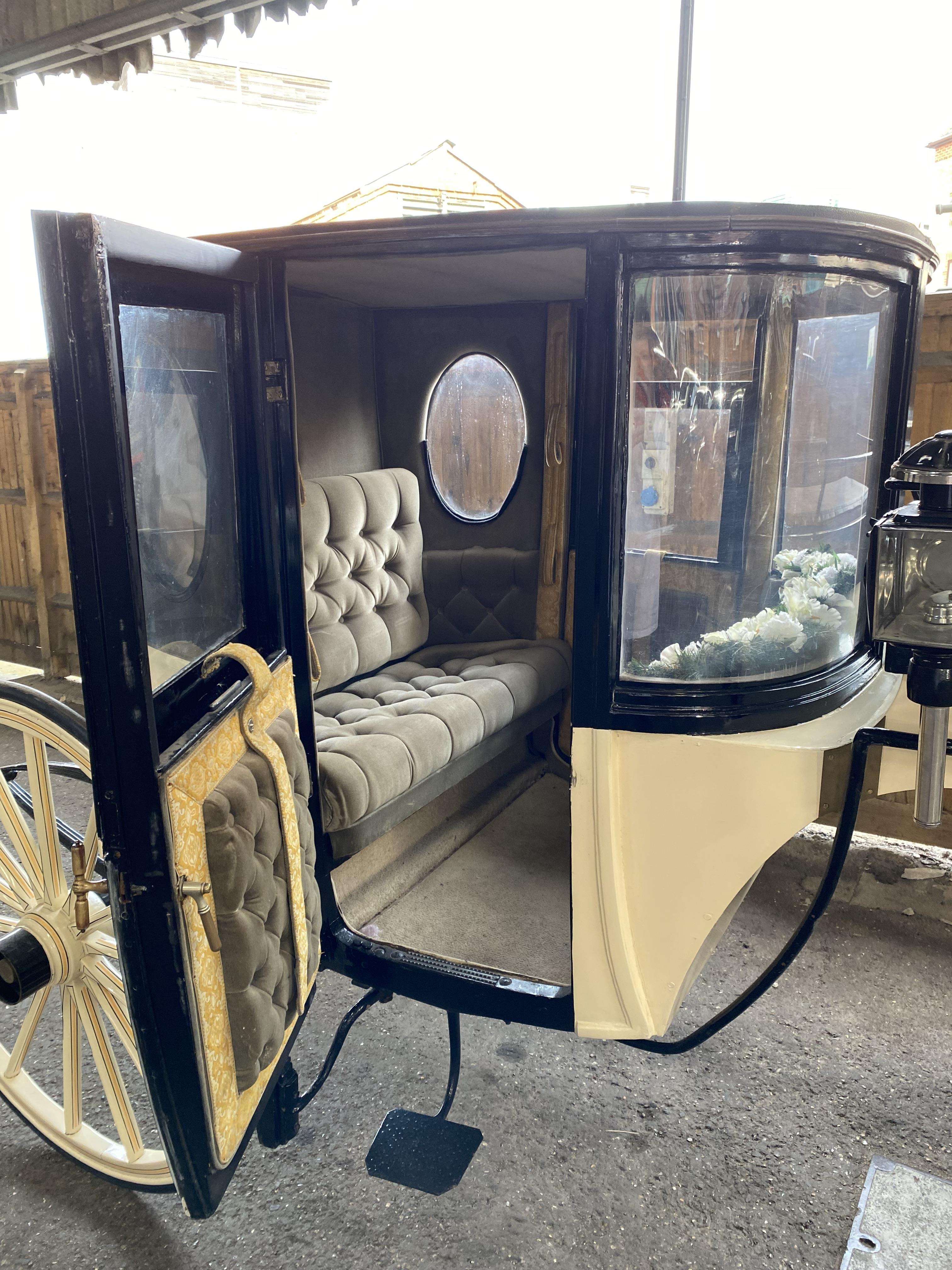 BOW FRONTED BROUGHAM built in France circa 1890. Finished in cream with beige and black lining. On - Image 4 of 6