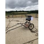 TWO WHEEL EXERCISE CART to suit a pony, with varnished wood body and black painted metal frame, on