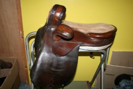 Side saddle thought to be Owen with adjustable leading head and doe skin seat.