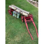 TIMBER BOB painted red on iron shod wheels. Comes with tools. 6ft long and complete with shafts.