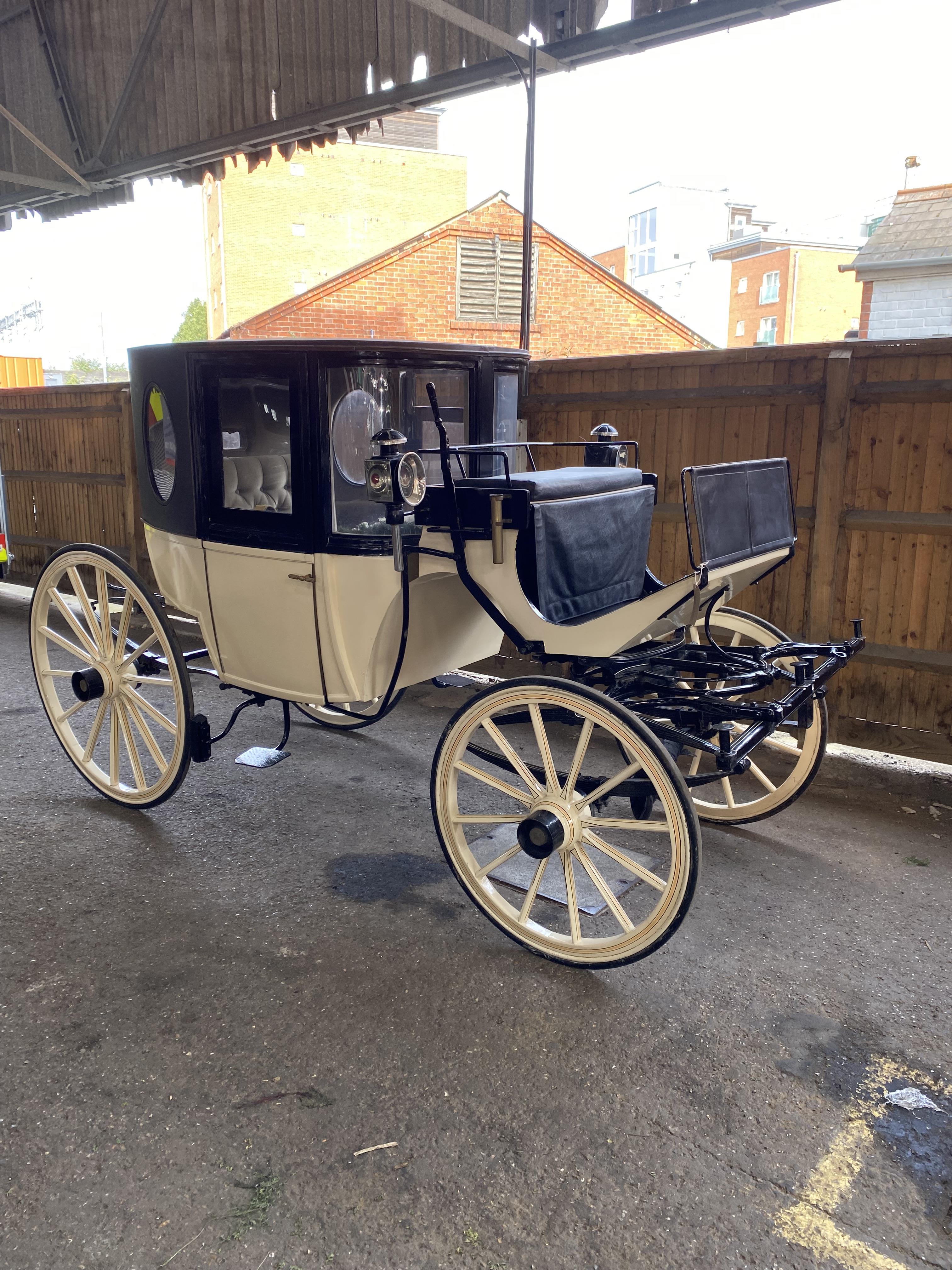 BOW FRONTED BROUGHAM built in France circa 1890. Finished in cream with beige and black lining. On - Image 2 of 6