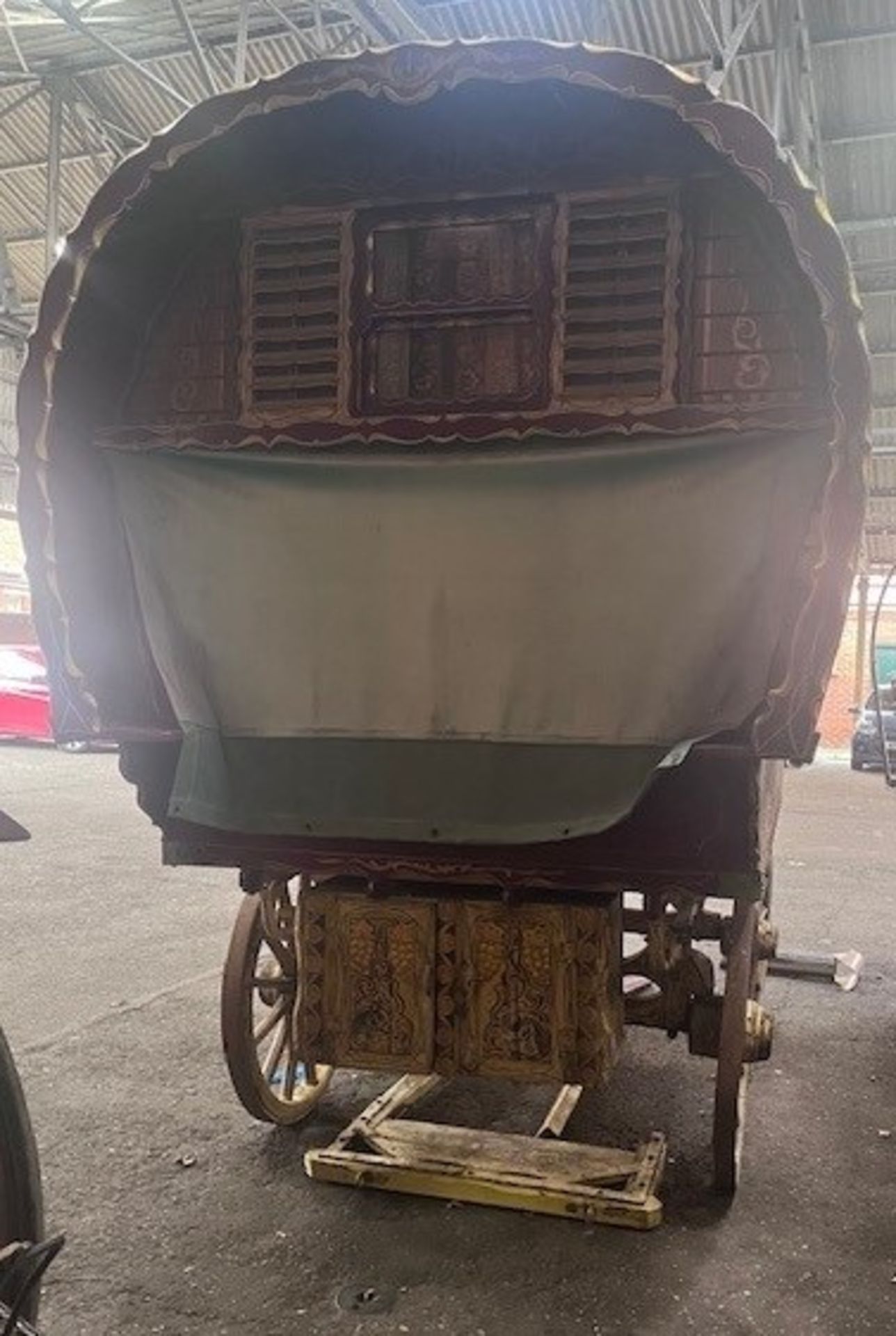 BOW TOP WAGON the dray axles understood to be dated 1904. The exterior has a varnished gold coloured - Image 10 of 12