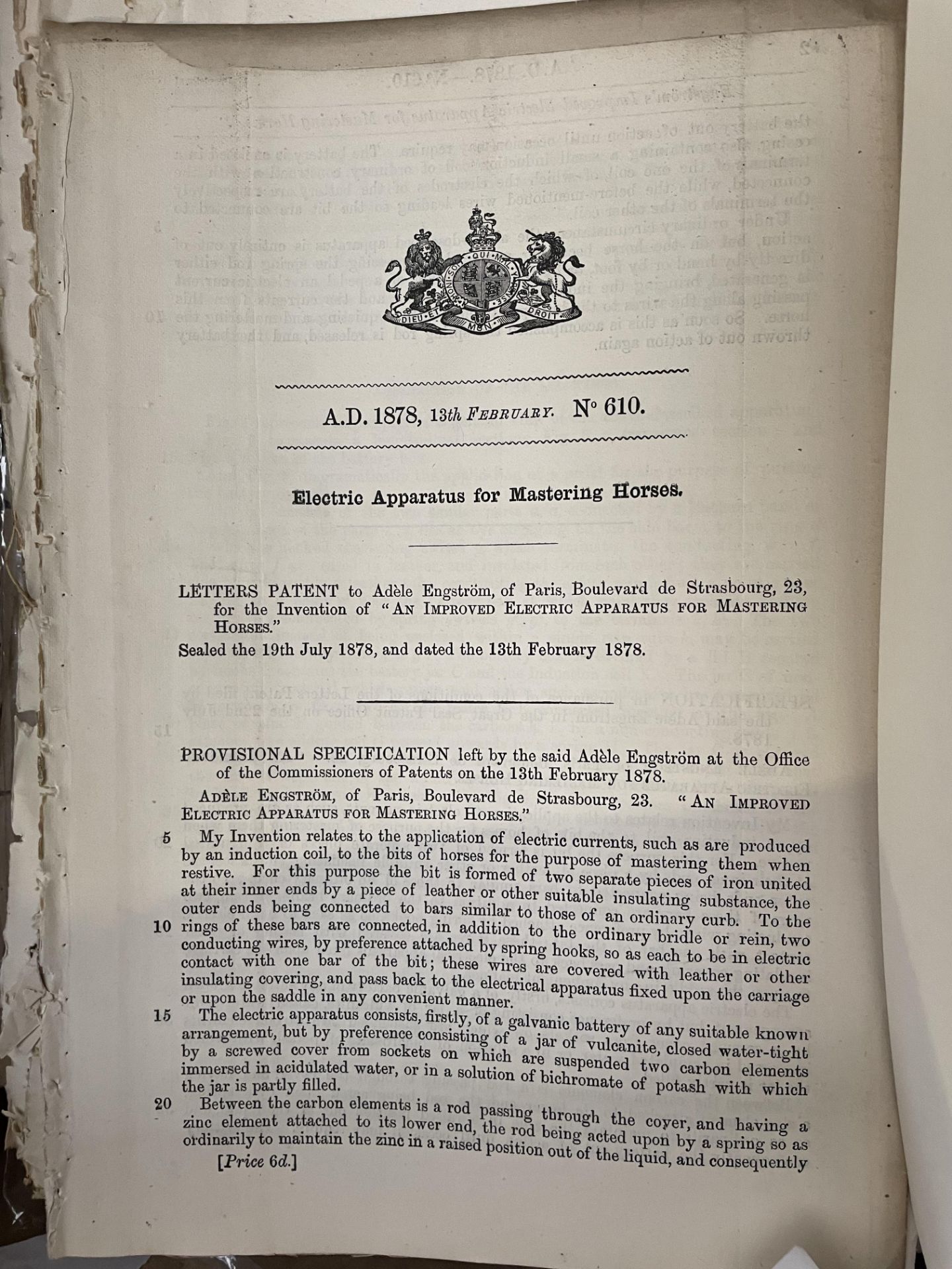 Large quantity of original patents with diagrams relating to harness and carriages.