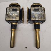 Pair of small brass square fronted trade lamps by Alf Hayles