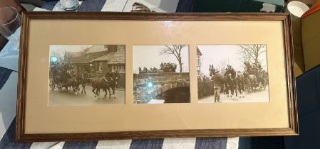 Set of three photographs framed with horse carriage theme