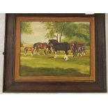 Framed oil on board of Shire horses by the late Yvonne Garner